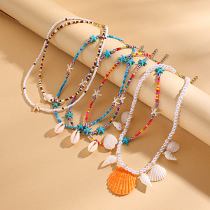 חם מוכר boho אורז חרוז שרשרת שרשרת החוף רב שכבה שרשרת תליון צ 'ינס נשים ינות שרשרת מעטפת בוהמיאן לנשים