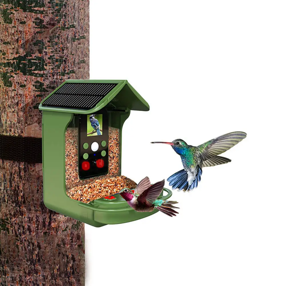 Alimentador de pájaro para exteriores, alimentadores de colibrí a prueba de ardilla para cámara inalámbrica, caja de plástico Solar, cuencos de cuatro velocidades, venta al por mayor