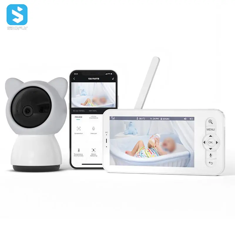 5 Zoll fernbedienung Smart Phone App 1080P Zwei-Wege-Gespräch Temperatur Bewegung Audio Video kabellose WLAN Kamera Babymonitor