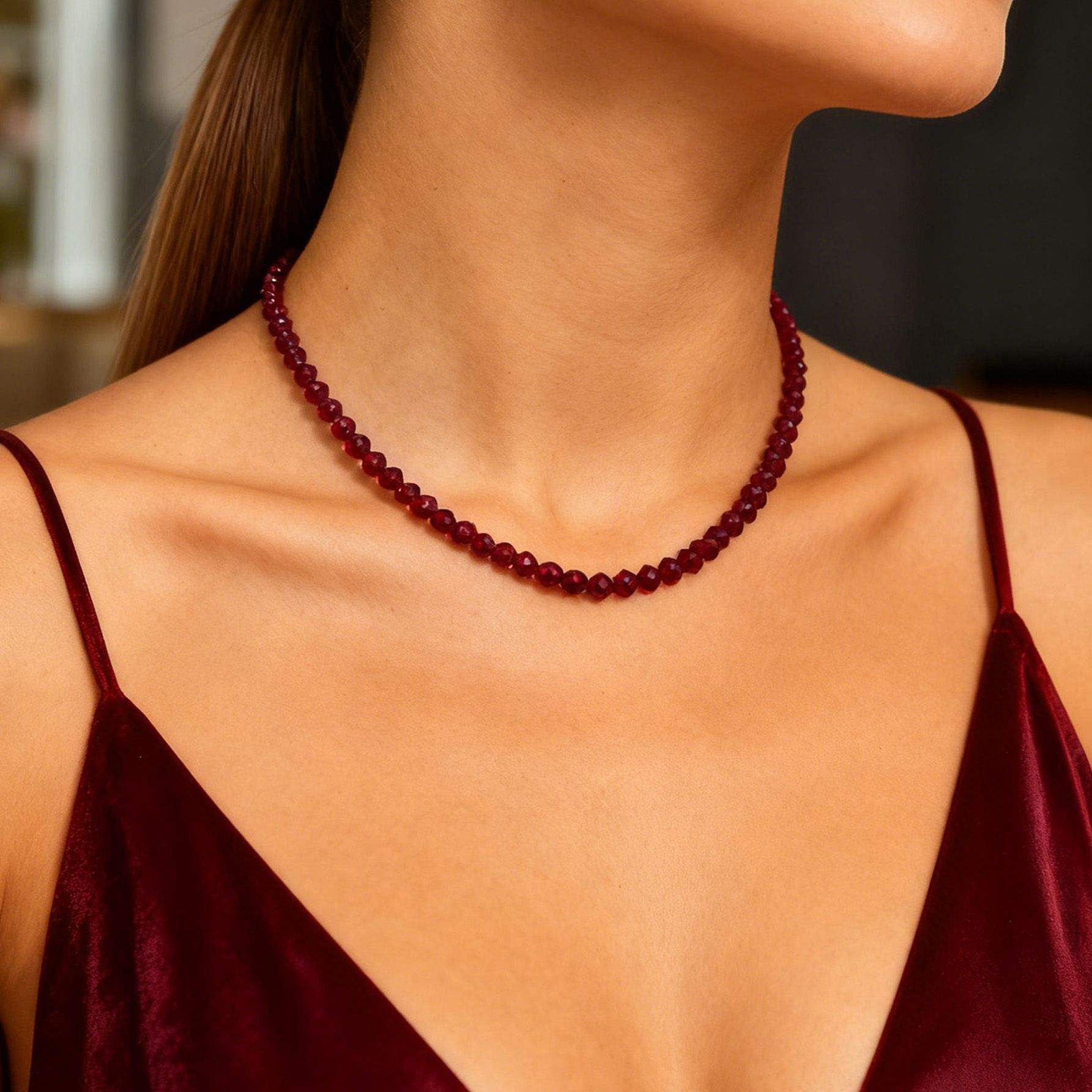 Red Garnet Beaded necklace