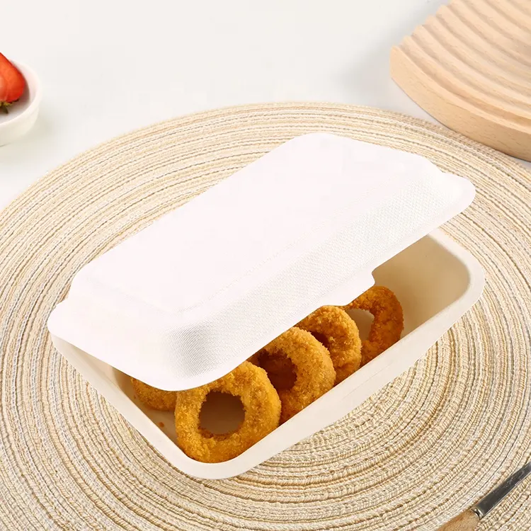 Rectángulo Biodegradable Desechable Caña de azúcar Bagazo Comida Almuerzo Embalaje para alimentos Caja de pulpa de papel reciclado