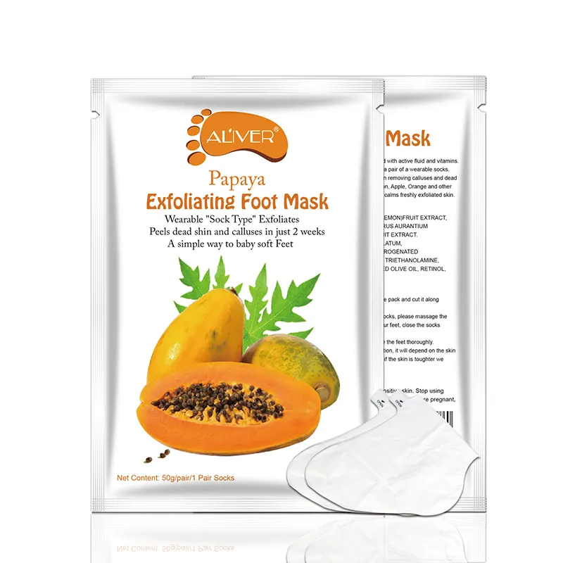 Alta calidad eficaz elimina la piel muerta Peel Exfoliante Pies Hoja Papaya Peeling Foot Mask