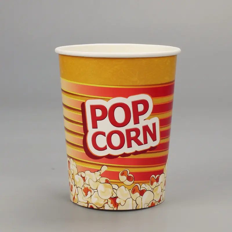 Popcorn de papel do grau alimentício da fábrica, balde de popcorn com fundo redondo 32oz 46oz 64oz 85oz