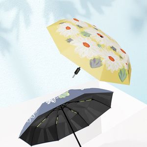 3秒易折贴防晒遮阳伞黑色塑料伞小三折自动雨伞折叠伞