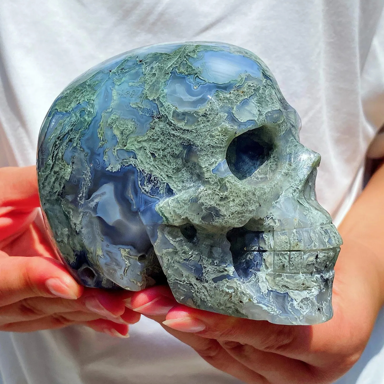 moss agate skulls