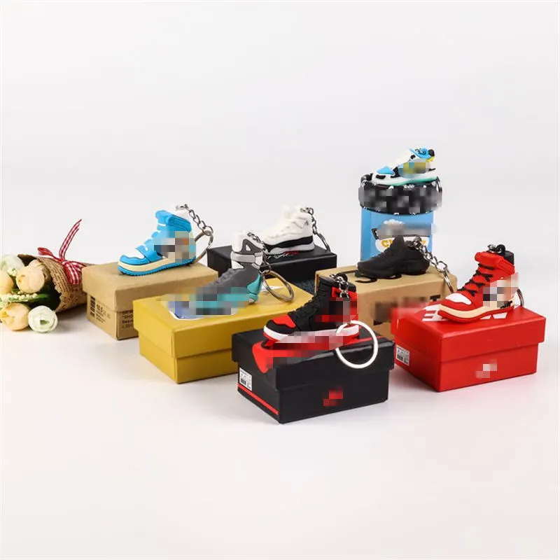 Mini kutu ile toptan 3D PVC AJ ayakkabı Sneaker anahtarlık