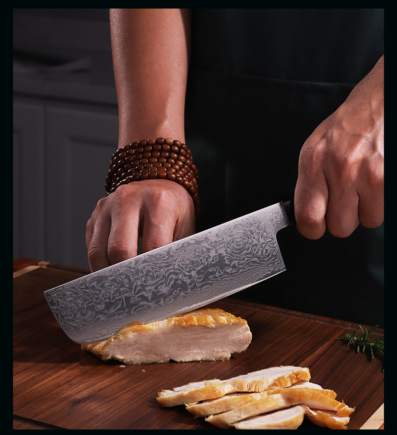 FINDKING New! Black Rose Series Resin Rose Pattern AUS-10 67 Layers Damascus Steel Kitchen Cleaver Nakiri Santoku Chef Knife