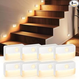 120&deg; <strong>Detection</strong> LED Stair <strong>Light</strong> Kit with <strong>Motion</strong> <strong>Sensor</strong> Battery Operated White Wall Step <strong>Light</strong> 3000K Night <strong>Light</strong> Easy Installation - Product Image 2