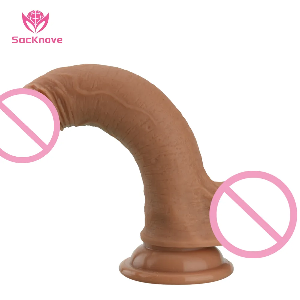 SacKnove Bendable Brinquedos Double Layered Sucção Cup Vibrador Realista Enorme Silicone Borracha Artificial Penis Para Feminino