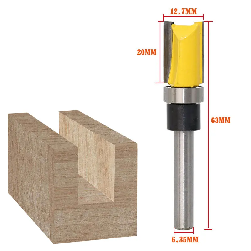 1/4" Shank Flute Flush Trim Router Bit Set Top Bearing Milling Cutter Carbide Router Bit Woodwork Tools
