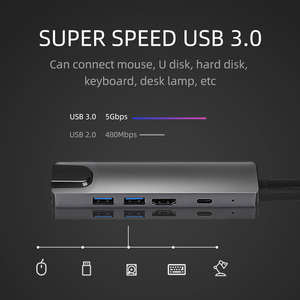 Jumon USB C Hub Dock Station Splitter 5 in 1 Laptop Expander Type C Hub Docking Station interfaccia di rete per Laptop - Product Image 2