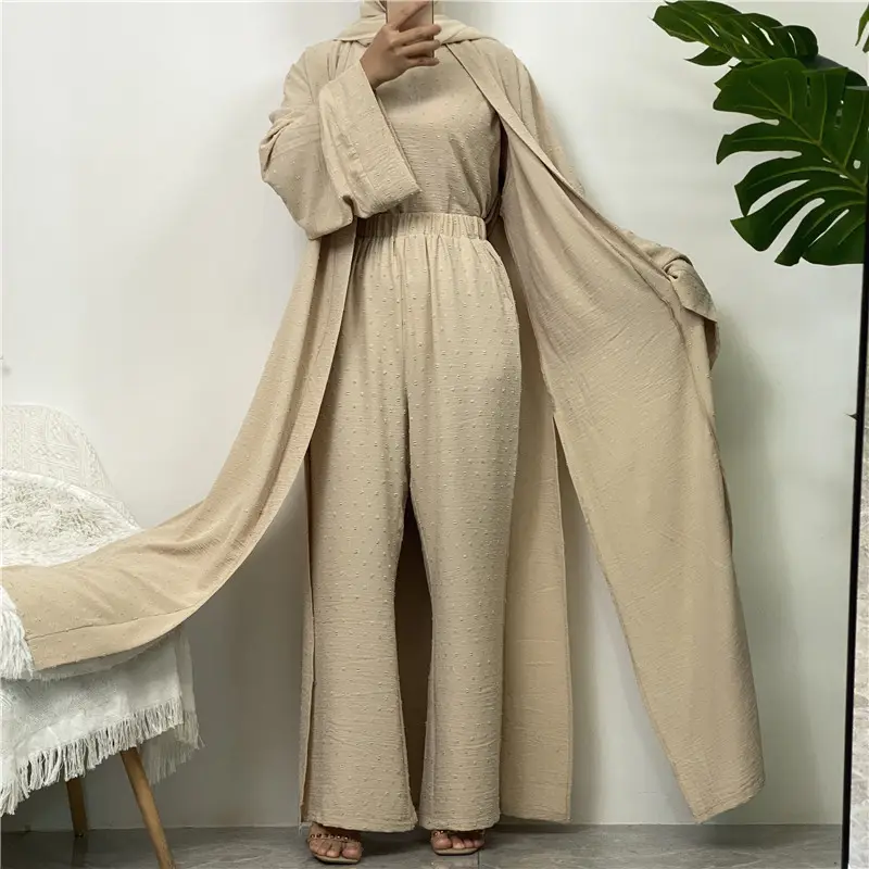 Abaya 3 pièces pour femmes musulmanes Ensemble chemise et pantalon Abaya islamique Kaftan 2023 Dubaï Dernier fournisseur de vêtements Abaya design
