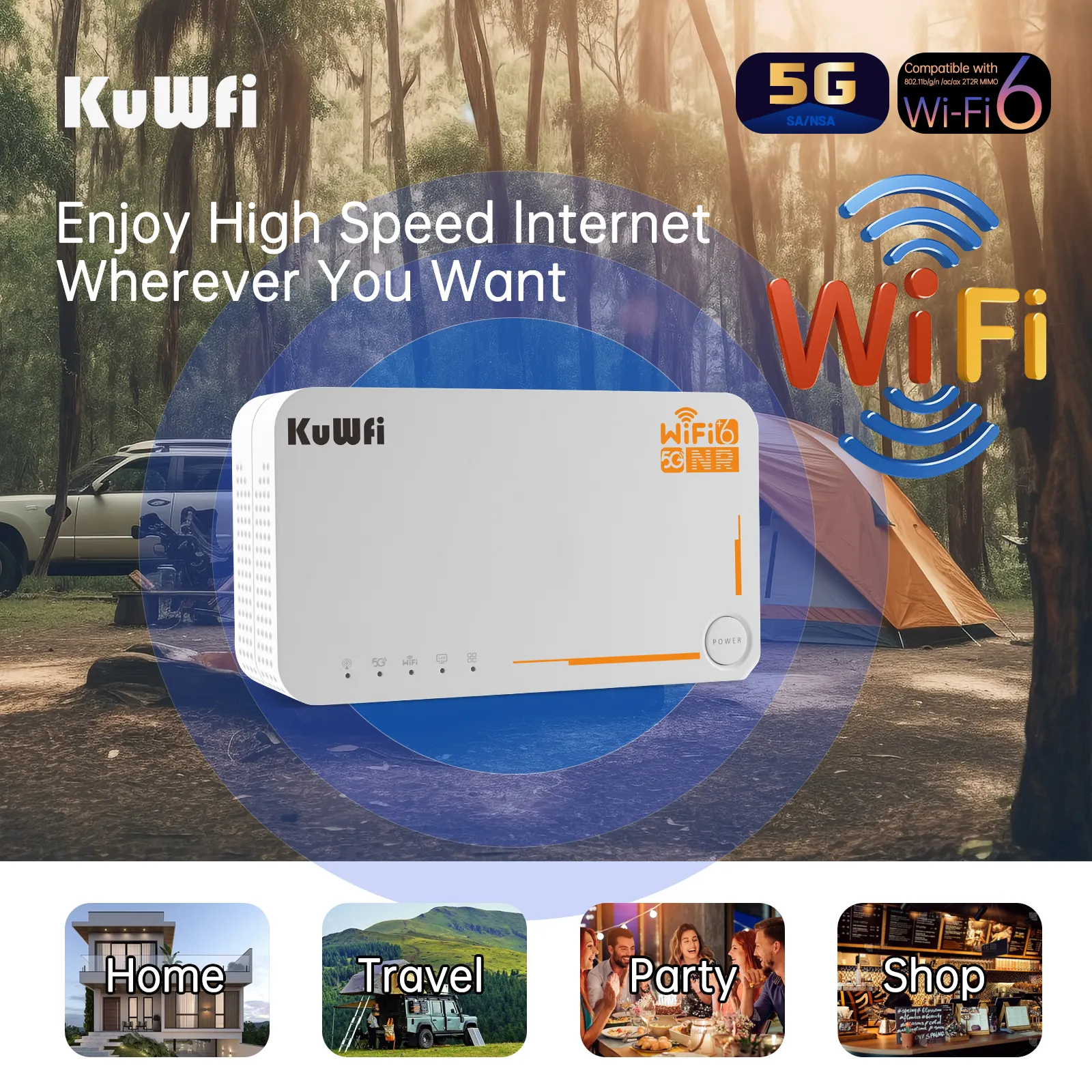 KuWFi C160 잠금 해제 휴대용 5G CPE 라우터 Ax3600 4000mAh 배터리 WiFi 6 포켓 라우터 지원 2.4G/5G 주파수 모바일 사용