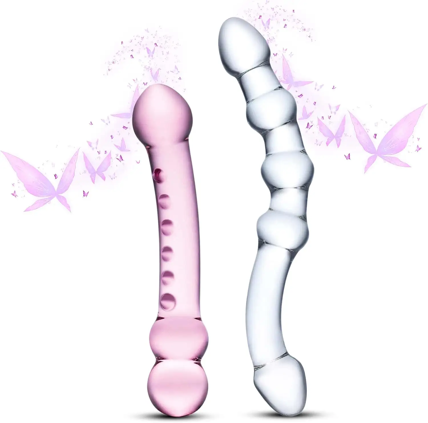 Nuevo cristal rosa y cuentas curvas transparentes consolador de cristal pene Artificial pene Butt Plug masaje de próstata masturbación juguete sexual