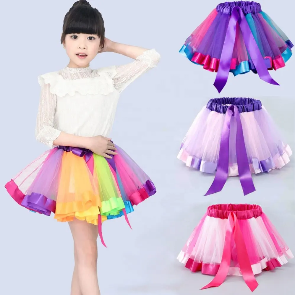Little Girls Layered Rainbow Tutu Skirts for Birthday Kids Party