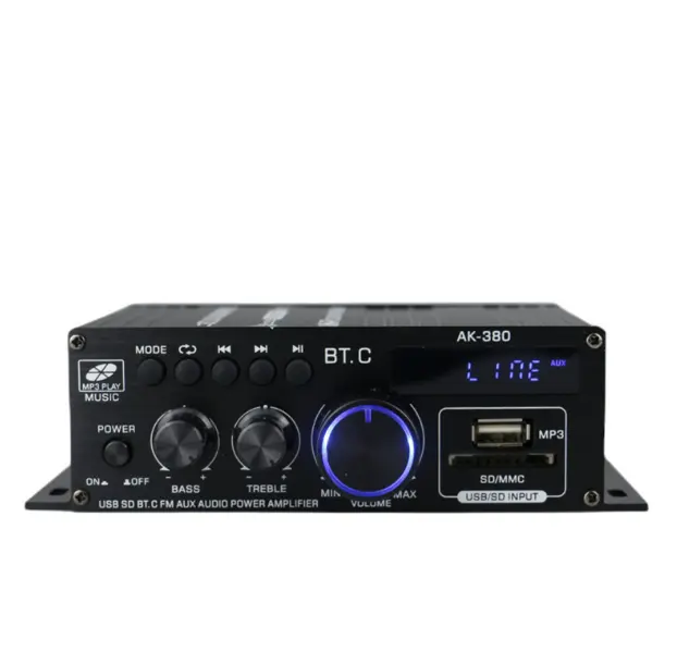 AK380 Amplificador De Som HiFi BT 5.0 Amplificador De Potência Classe D BASS Amplificador De Áudio Estéreo Alto-falante Suporte Casa/Carro