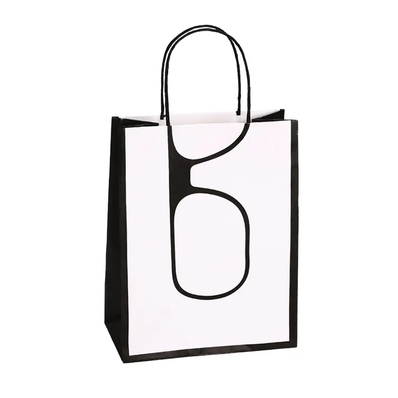 Роскошный бумажный пакет для магазина очков, белая крафт-бумага, бумажный пакет для очков, бумажный пакет с индивидуальным логотипом, с ленточной ручкой