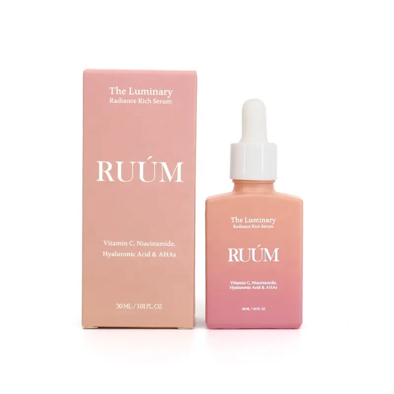 30ml 50ml 100ml quadrato piatto rosa personalizzabile siero bottiglia di olio essenziale flacone contagocce in vetro cosmetico con confezione in scatola