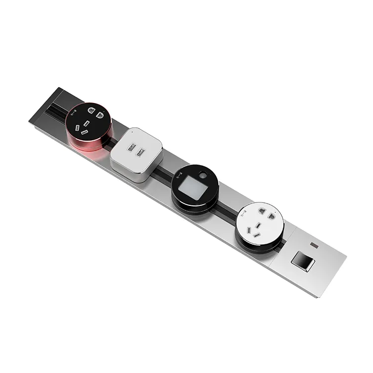 Presa a muro in alluminio incorporata orbitale EU mobile modulare power rail Plug system pannello di presa elettrica da tavolo con USB