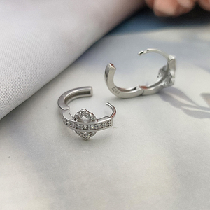 Đồ trang sức mỹ Bông tai Hoop cổ điển bông tai nhỏ 925 bạc trang sức sterling bạc Hoop Bông tai vương miện thiết kế - Product Image 3