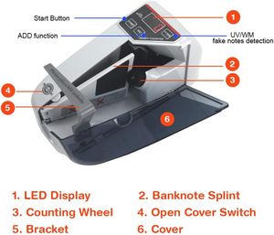 Máquina contadora de dinero portátil Contadores de billetes portátiles Máquina contadora de notas portátil - Product Image 6