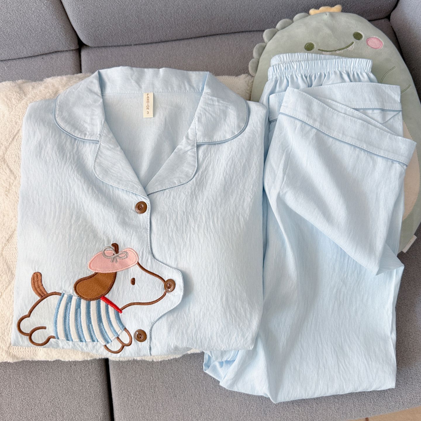 LightBlueStripedDogPajamaSet