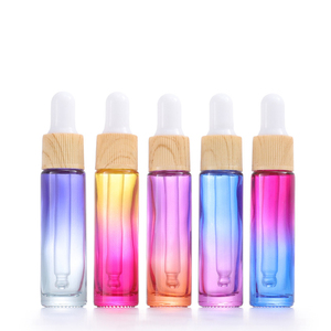 Rainbow 10ml Glass Dropper Bottle Essential Oils Bottle Sample Gradient Color Dropper Vial <strong>Perfume</strong> With Wooden Grain Plastic Lid - Product Image 2