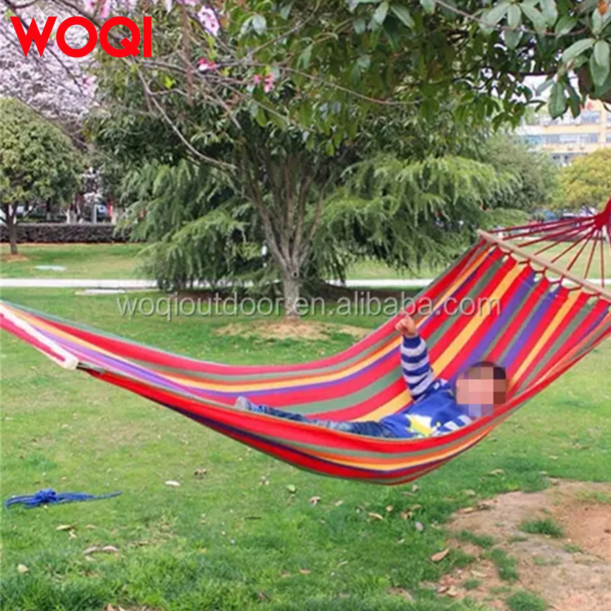 Woqi Portable Cotton Rope Outdoor Swing Fabric Camping Canvas Bed Hanging Hammock