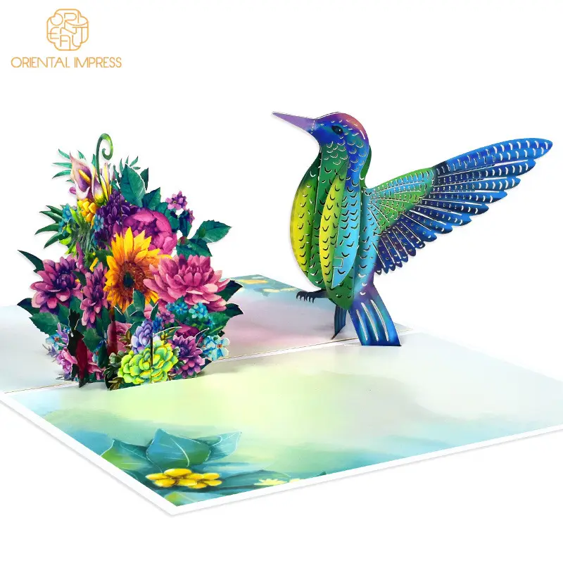 Müttertag Popup 3D-Kolibri und Blumen Grußkarten mit Umschlag