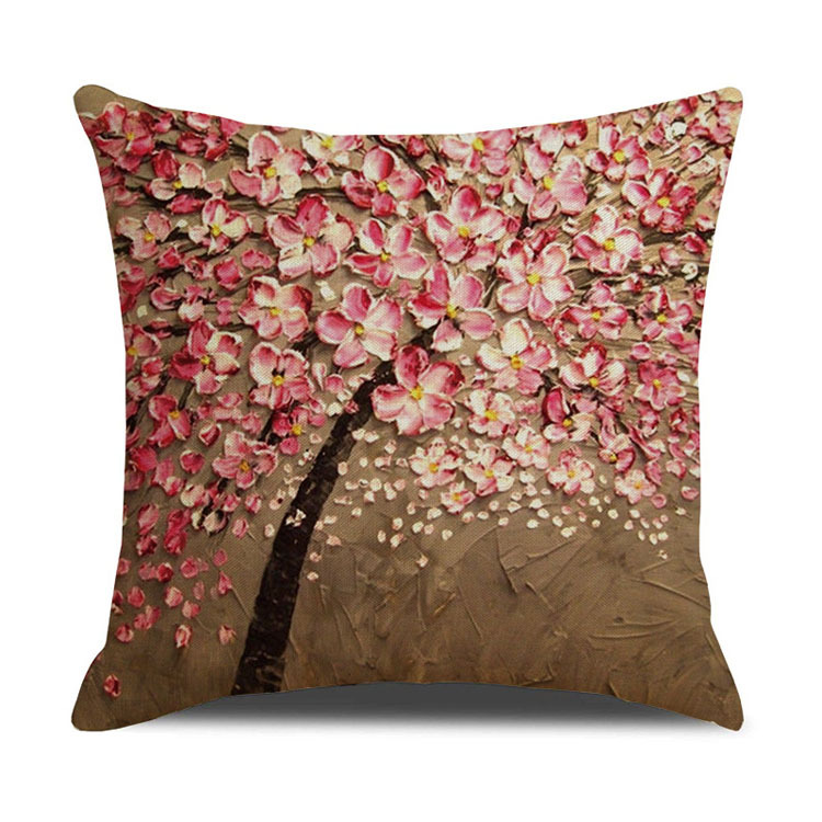 ins Nordic style oil painting tree print linen square pillow cover sofa bed cushion cover