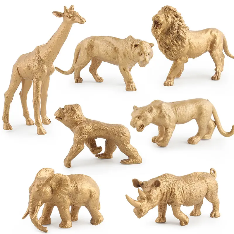 Golden Animal Figurines Brinquedos Animais africanos Figuras Zoo Pack para crianças