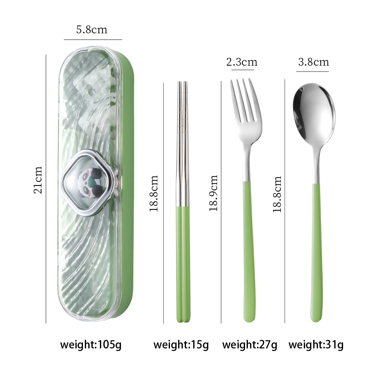 Ensemble de vaisselle portable trois pièces à motif de dessin animé (Vert)