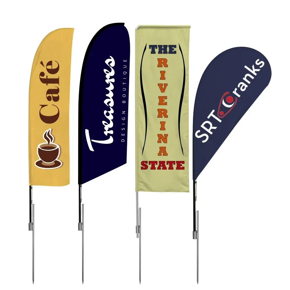 Set di bandiere di piume personalizzate Banner pubblicitario con bandiera da spiaggia con Kit di aste in fibra di vetro e punta rotante a terra per la promozione aziendale