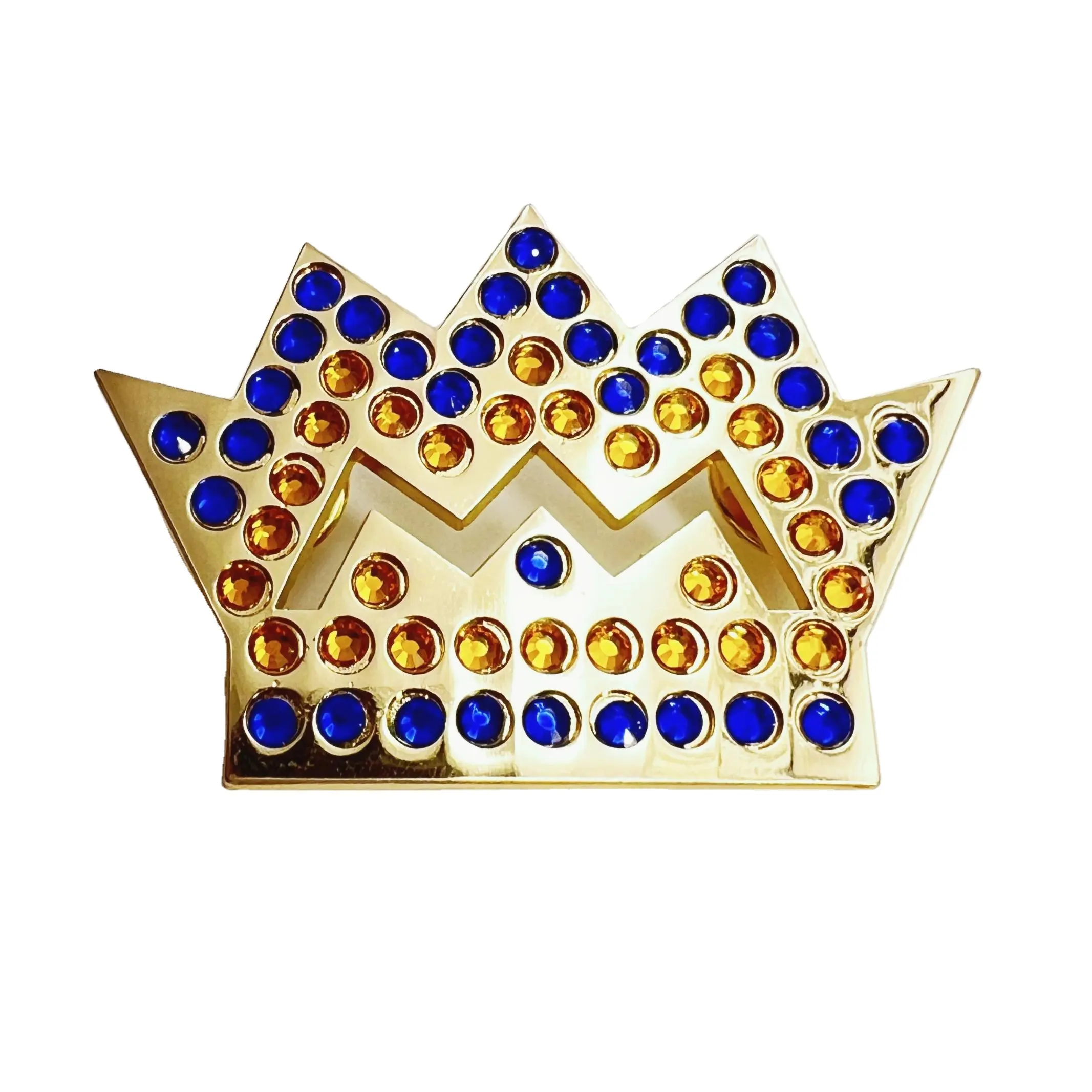 Broche de corona de diamantes de imitación de cristal personalizado Pin de solapa de Metal dorado brillante Fabricante de insignias Diseña tus propios Pines de esmalte duro suave