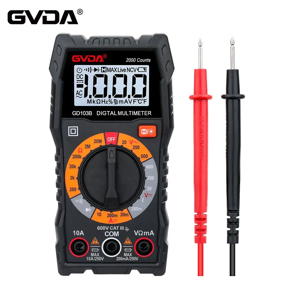 GVDA cheap multimeter LCD 2000 count multifunctional digital multimeter wholesale