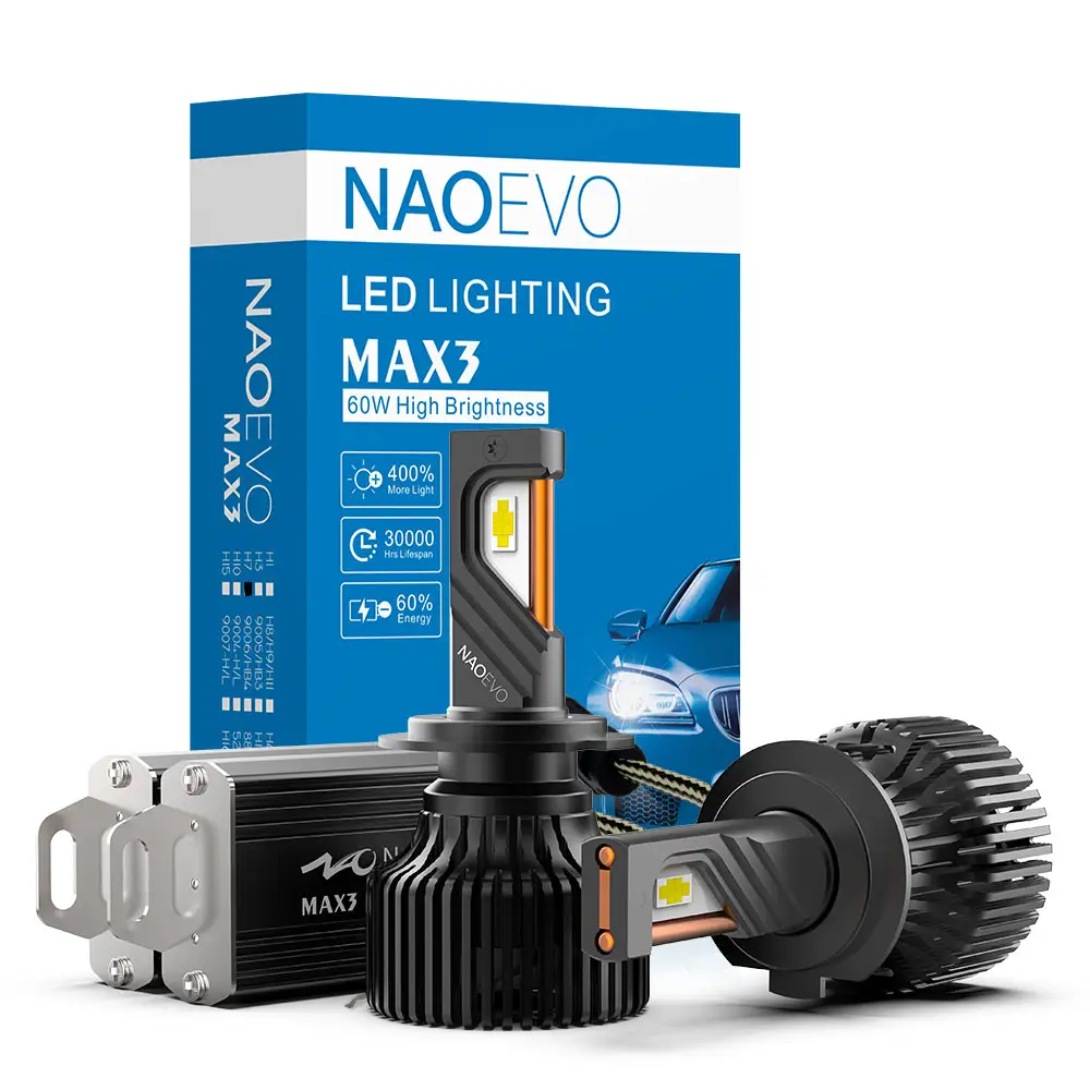 NAO Venta caliente 120W faro Led de coche MAX3 13000 lúmenes Mini diseño de la luz 9005 H11 H7 lámpara H4 llevó la bombilla del faro