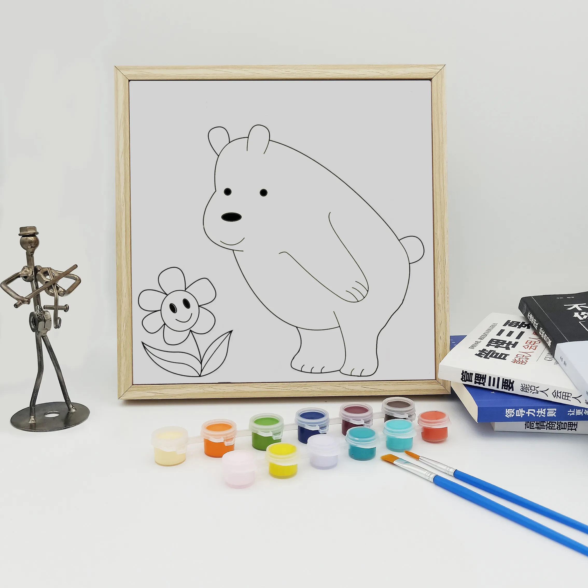 Vendita di pittura su tela per bambini con numeri semplici colori acrilici per cartoni animati pennelli giocattolo per bambini a casa e a scuola