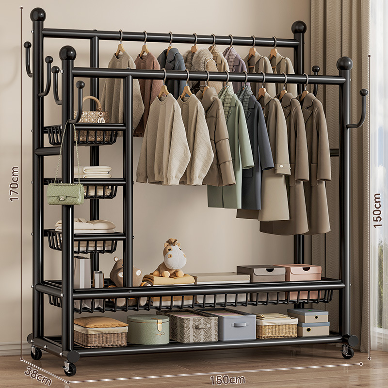 Premium noir-150cm-double tige-grande capacité trois niveaux côté ne