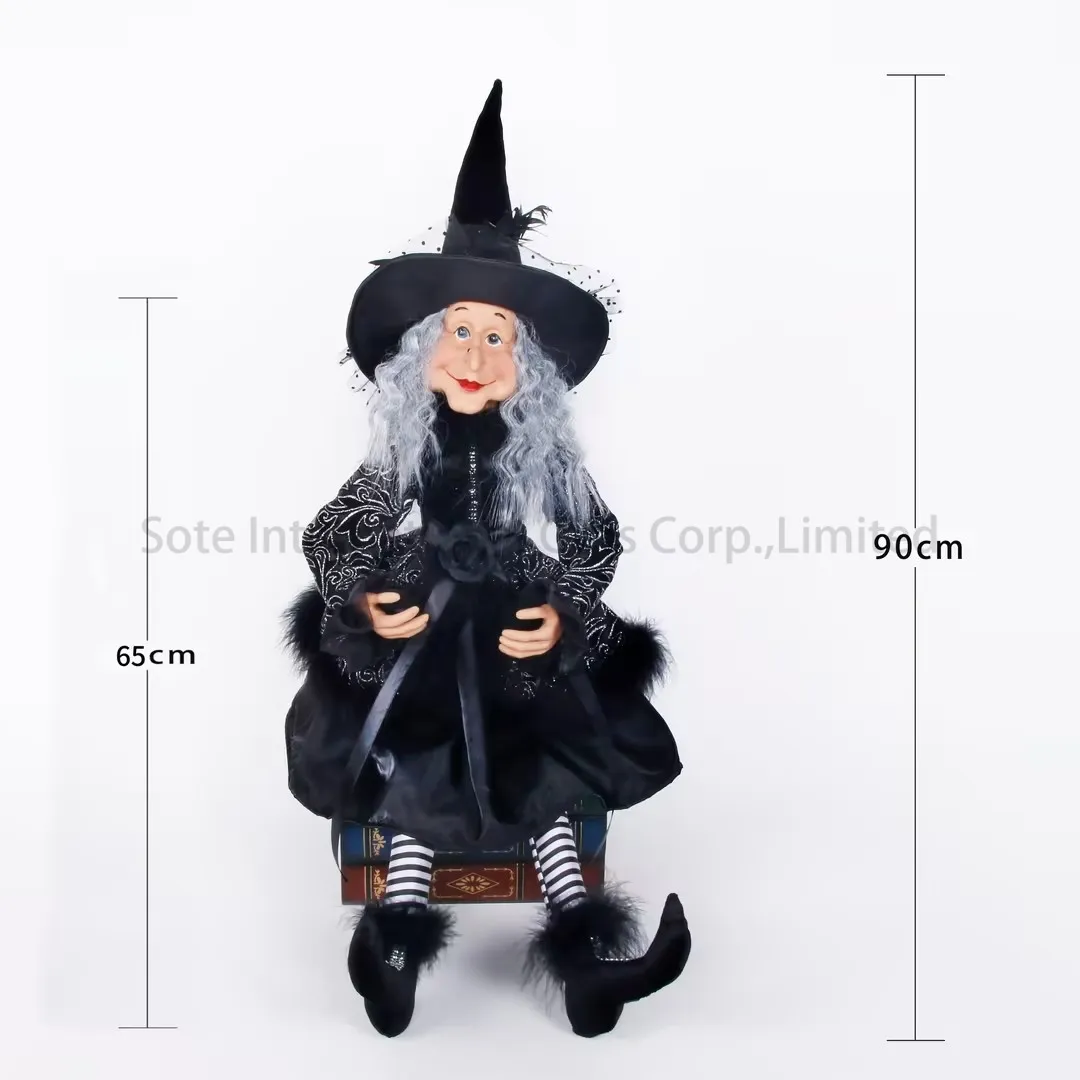 Sote 2024 Tùy Chỉnh 65Cm Halloween Phù Thủy Kinh Dị Trang Trí Hiện Nay Đảng Phù Thủy Với Linh Hoạt Cánh Tay Và Chân Ngồi Halloween Búp Bê