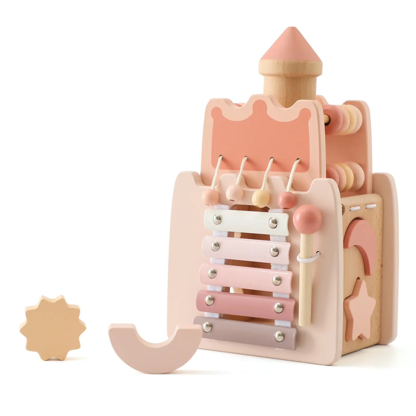 5 en 1 Montessori en bois rose château blocs activité occupé Cube jouets pour enfants filles multifonctionnel correspondant jouet