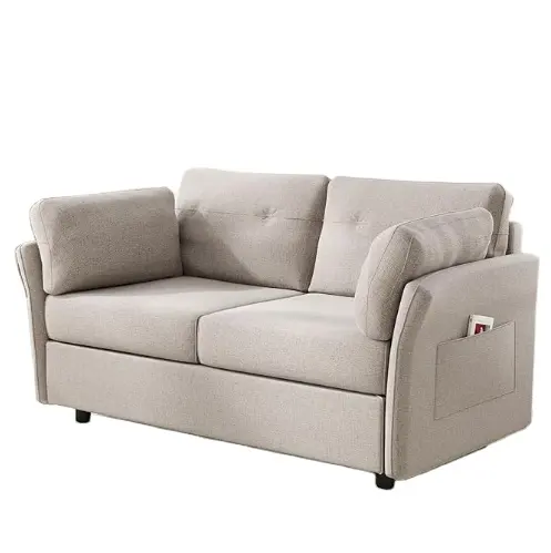 İki kişilik kanepe oturma odası kanepe, keten kumaş yastıklı iki kişilik kanepe, 2 yastık, aletsiz montaj, yulaf ezmesi rengi
