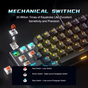 Teclado para juegos con interruptor azul 60 por ciento Gamer Teclado compacto 61 teclas Arco Iris retroiluminado ordenador PC con cable Teclado mecánico blanco - Product Image 6