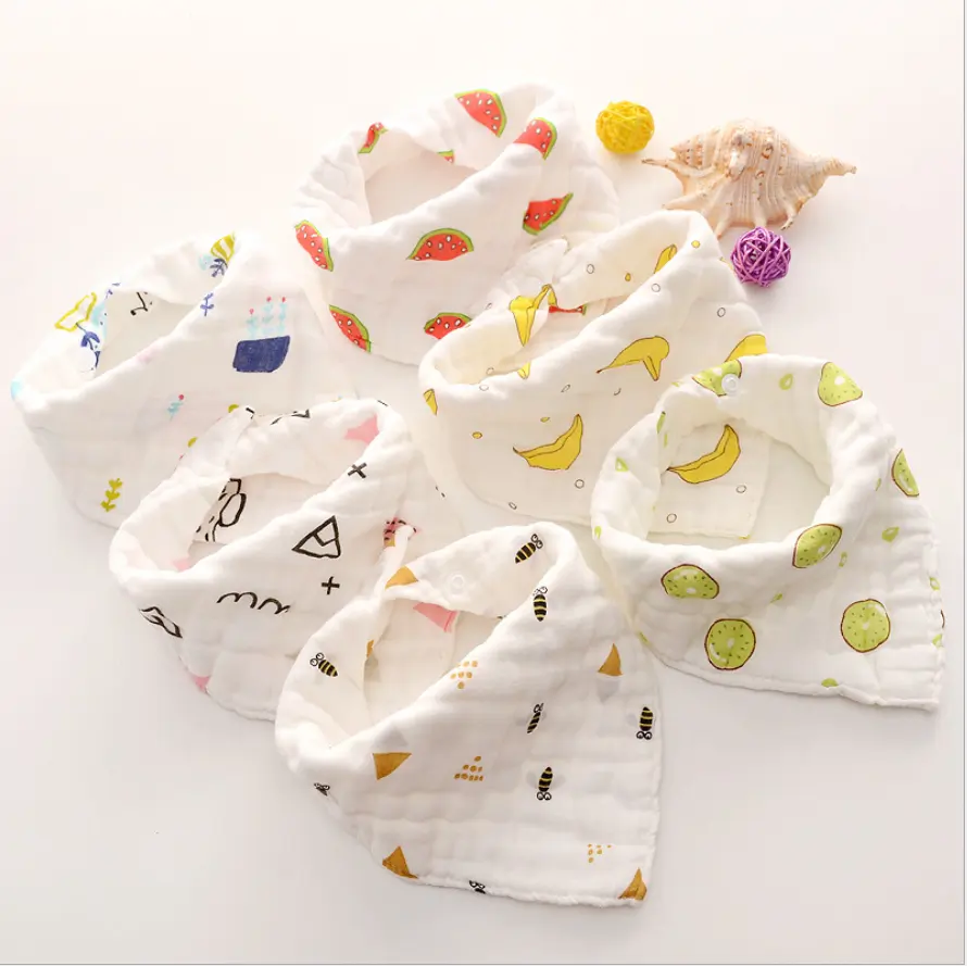 Baberos triangulares de algodón orgánico para bebés, Bandana suave y absorbente de 8 capas, 100% algodón orgánico, para niños y niñas