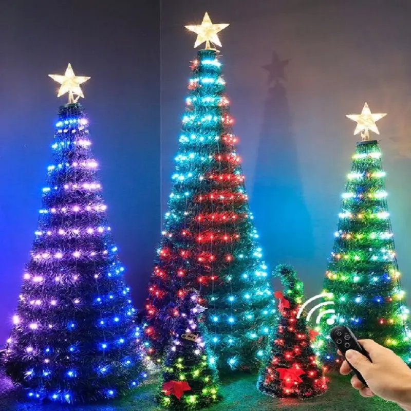 USB/adattatore alimentato 1.8M/1.5M/1.2M albero di natale artificiale con luce led che cambia colore RGB per decorazioni natalizie