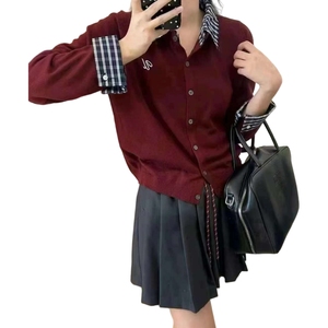 厂家批发女士休闲纯色针织毛衣，用于春季前标志格子和色块款式 - Product Image 2