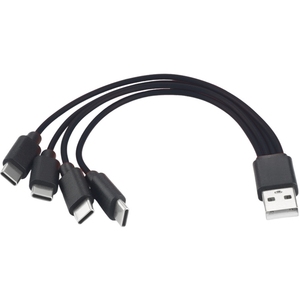 สีดำสายแยก USB แบบสั้น20ซม. สำหรับชายกับ USB C ชาย4 in 1หลาย USB C สายชาร์จได้อย่างรวดเร็ว
