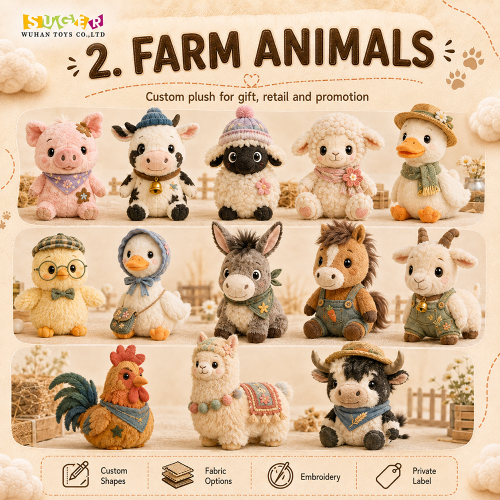 Peluche Personalizzati a Forma di Animali da Fattoria
