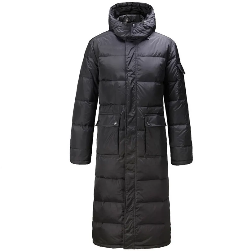 Manteau Long d'hiver noir bouffant pour hommes, veste chaude à capuche, longueur Maxi,