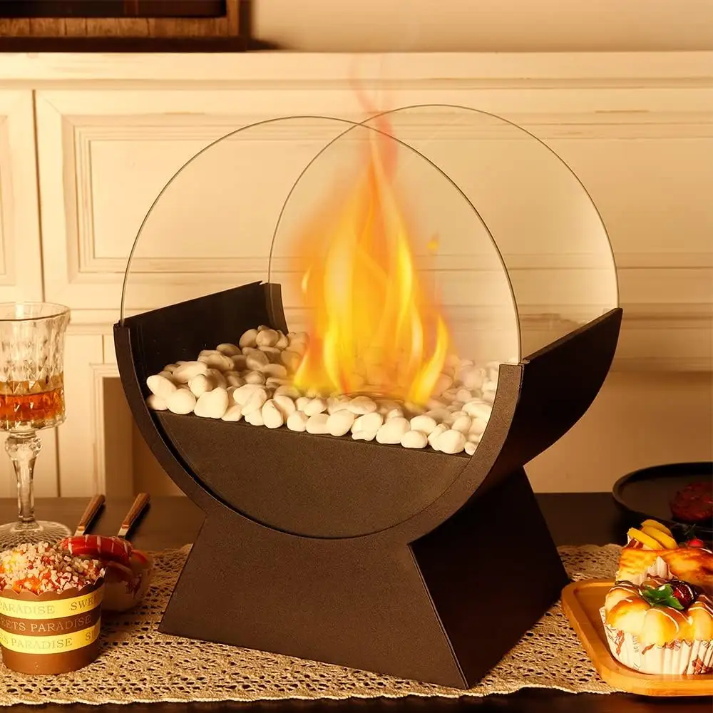 Lareira de metal aquecedora de fogueira, fogueira de etanol decorativa, lareira de mesa para exterior