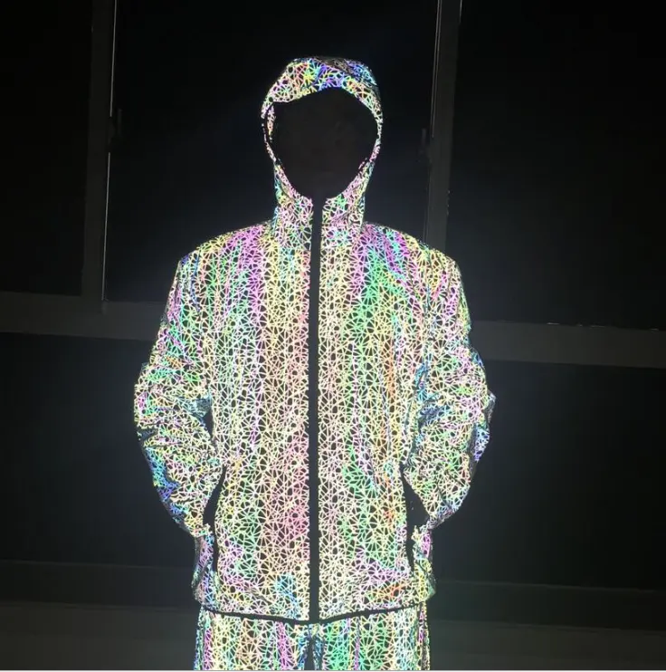 9.10-2 2020Fashionable LIGHT REFLECTIVE color-changing hoodie men clothing high-grade fabric men jacket